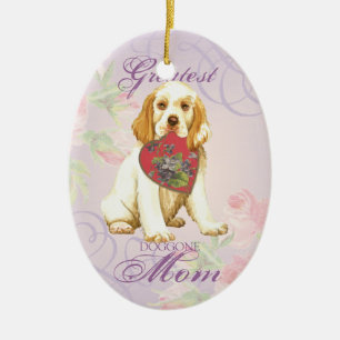 Clumber Spaniel Heart Mum Ceramic Tree Decoration