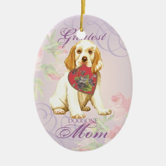 Clumber Spaniel Heart Mum Ceramic Tree Decoration (Front)