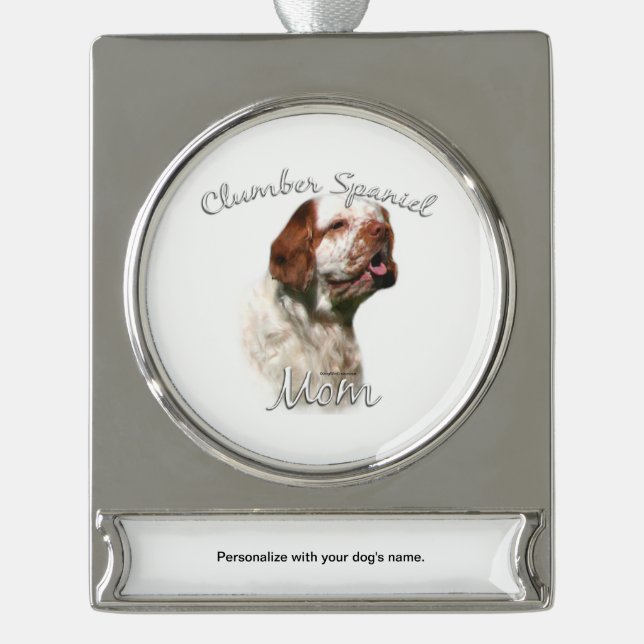 Clumber Spaniel Mum 2 Keychain Silver Plated Banner Ornament (Front)