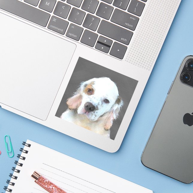 Clumber Spaniel Painting - Cute Original Dog Art (Laptop w/ iPhone)