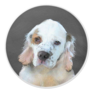 Clumber Spaniel Painting - Cute Original Dog Art Ceramic Knob