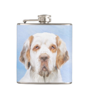 Clumber Spaniel Painting - Cute Original Dog Art Hip Flask