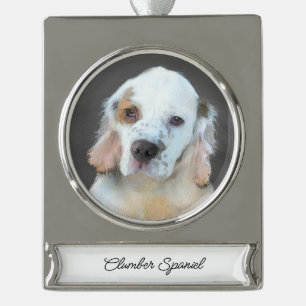 Clumber Spaniel Painting - Cute Original Dog Art Silver Plated Banner Ornament