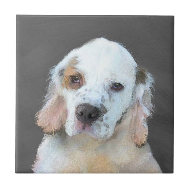 Clumber Spaniel Painting - Cute Original Dog Art Tile (Front)