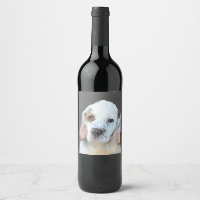 Clumber Spaniel Painting - Cute Original Dog Art Wine Label (Front)