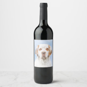 Clumber Spaniel Painting - Cute Original Dog Art Wine Label