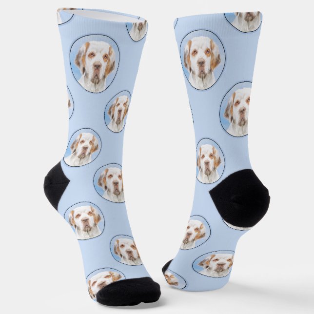 Clumber Spaniel Painting Cute Original Pet Dog Art Socks (Angled)