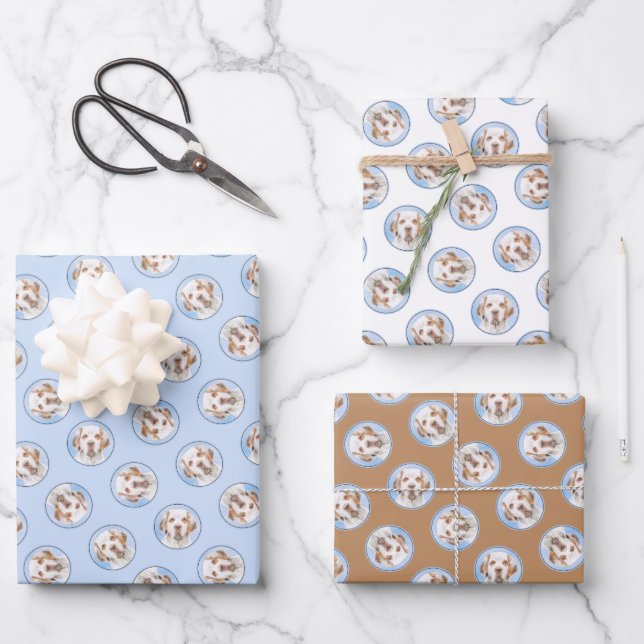 Clumber Spaniel Painting Cute Original Pet Dog Art Wrapping Paper Sheet (Front)
