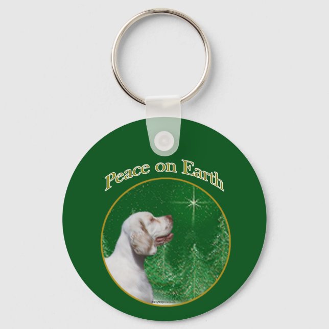 Clumber Spaniel Peace Key Ring (Front)