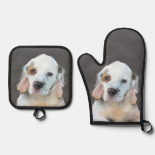 Clumber Spaniel Puppy Painting Original Dog Art Oven Mitt & Pot Holder Set