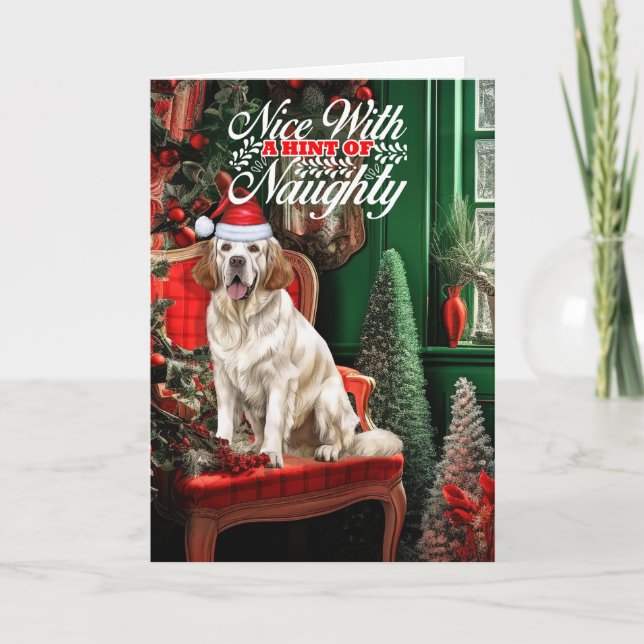Clumber Spaniel Santa Christmas Dog Naughty Nice Holiday Card (Front)