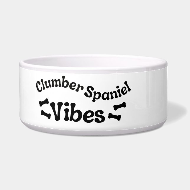 Clumber Spaniel Vibes Ceramic Dog Bowl  (Left)