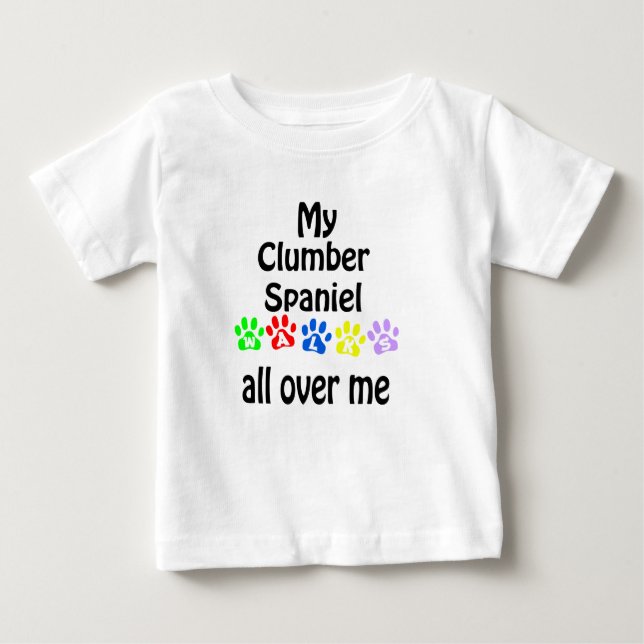 Clumber Spaniel Walks Design Baby T-Shirt (Front)