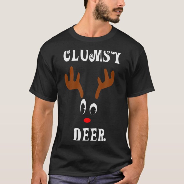 Clumsy Christmas Reindeer Angler Hunt Deer Elk  T-Shirt (Front)