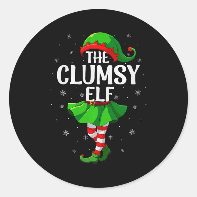Clumsy Elf Christmas Girls Women Elf Squad Xmas Fa Classic Round Sticker (Front)