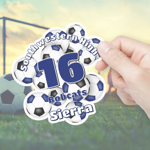 cluster of blue black soccer balls team spirit