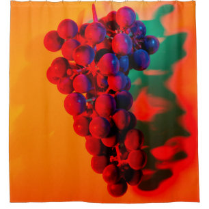 Cluster of blue grape in orange neon light. Food b Shower Curtain
