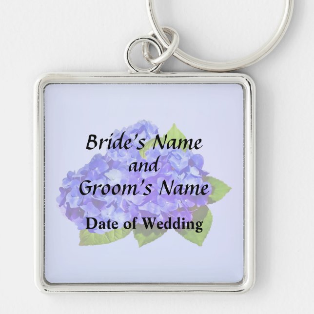 Cluster of Blue Hydrangea Wedding Products Key Ring (Front)