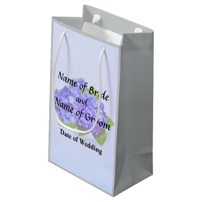 Cluster of Blue Hydrangea Wedding Products Small Gift Bag (Back Angled)