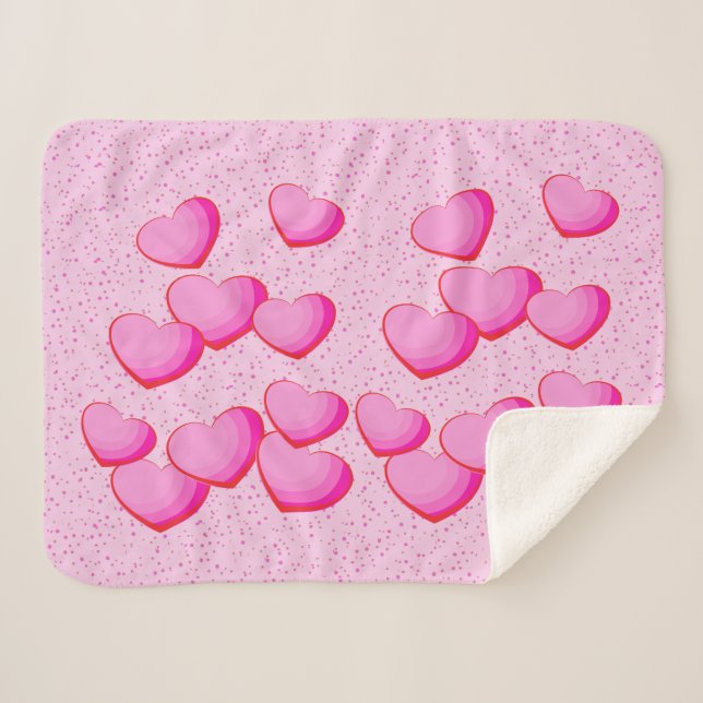 Cluster of Bright Pretty Pink Hearts on Polka dots Sherpa Blanket (Front (Horizontal))