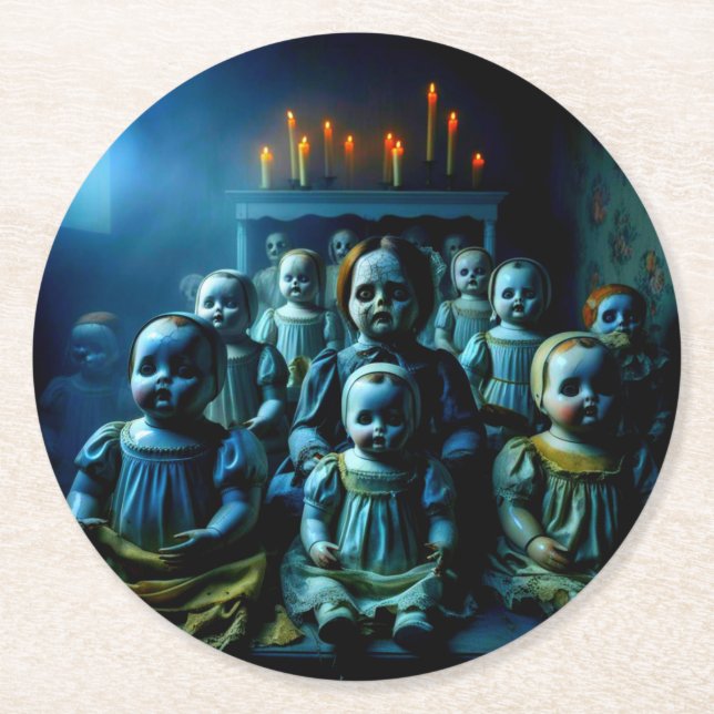 Cluster of Creepy Haunted Dolls! Coaster (Front)