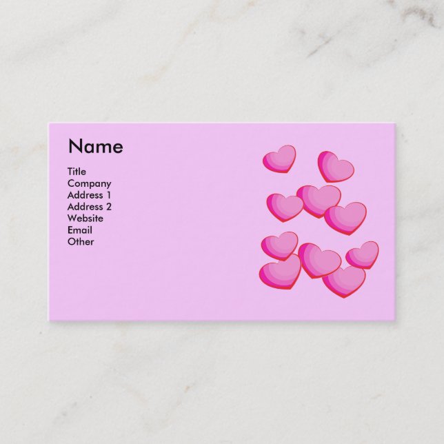 Cluster of Pretty Bright Hearts Shades of Pink Business Card (Front)