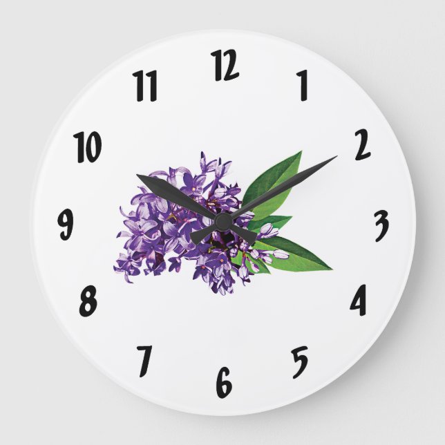 Cluster of Purple Lilacs Large Clock (Front)