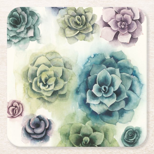 Cluster of Succulents Square Paper Coaster (Front)