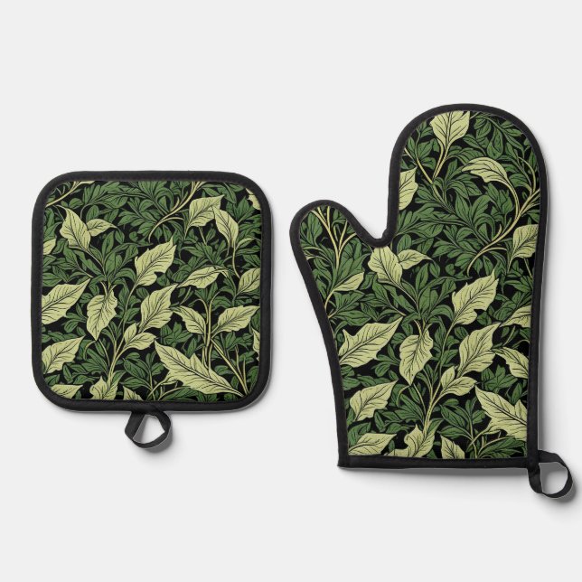 Cluster of Vines in Shades of Green Oven Mitt & Pot Holder Set (Front)