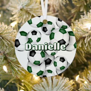 clustered green black soccer balls sports keepsake metal tree decoration