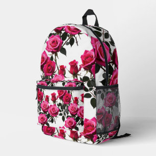Clustered Red And Pink Roses On A Stark White Printed Backpack