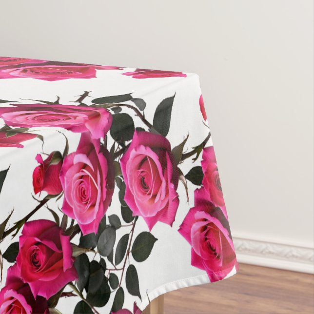 Clustered Red And Pink Roses On A Stark White  Tablecloth (In Situ)