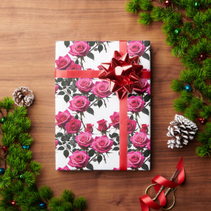 Clustered Red And Pink Roses On A Stark White Wrapping Paper