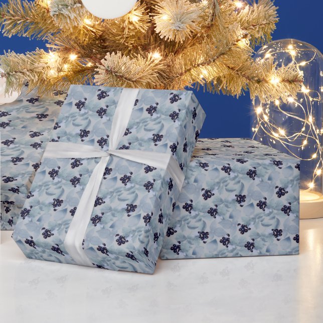 Clusters Of Black Currant, Pale Leaves On Grey Wrapping Paper (Holidays)