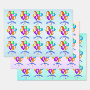 Clusters of Bright Festive Balloons Happy Birthday Wrapping Paper Sheet