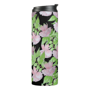 clusters of pretty pink flowers and leafs floral  thermal tumbler