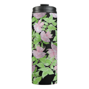 clusters of pretty pink flowers and leafs floral thermal tumbler