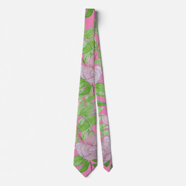 clusters of pretty pink flowers and leafs floral tie (Front)