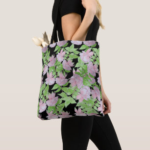 clusters of pretty pink flowers and leafs floral tote bag