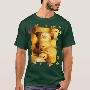 Clutch of Cute Yellow Fluffy Chicks With Decorativ T-Shirt