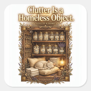 "Clutter Is a Homeless Object" Organization Tee Square Sticker