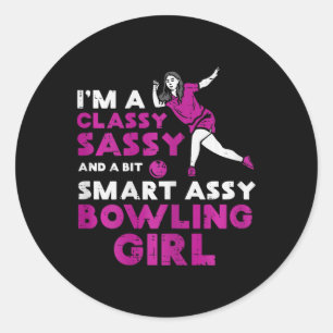 Cly Sy Smart Bowling Girl Bowler Women Girls Kids Classic Round Sticker