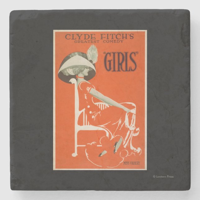 Clyde Fitch's Greatest Comedy, "Girls" Theatre 2 Stone Coaster (Front)