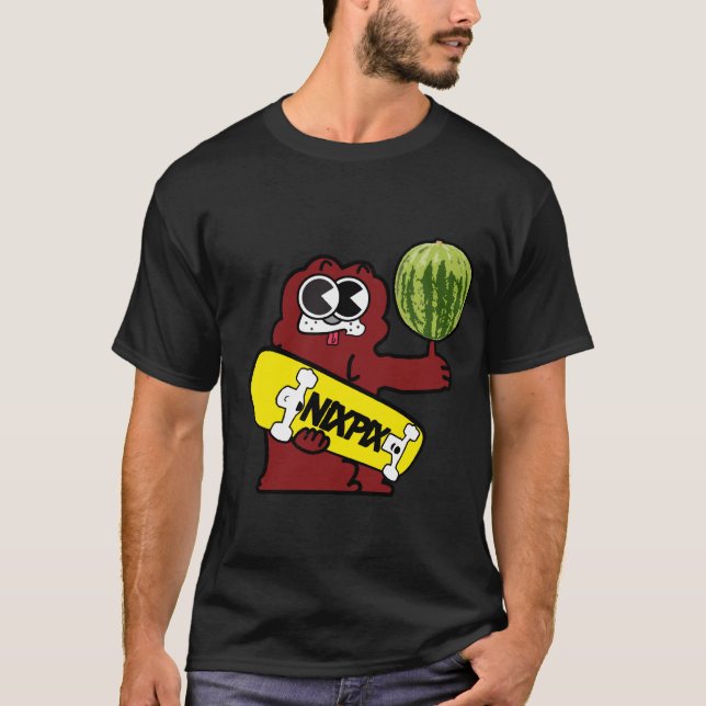 Clyde with Watermelon and Nixpix Skateboard Logo T-Shirt (Front)