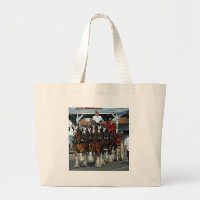 Clydesdale 6 horse hitch large tote bag (Front)