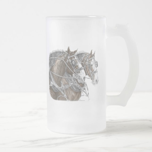 Clydesdale Draught Horse Team Frosted Glass Beer Mug (Right)
