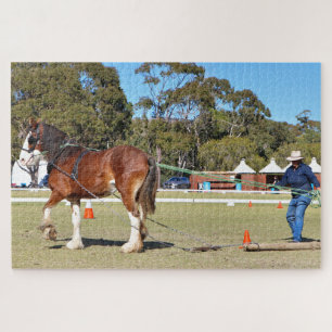 Clydesdale horse in a log snigging competition jigsaw puzzle