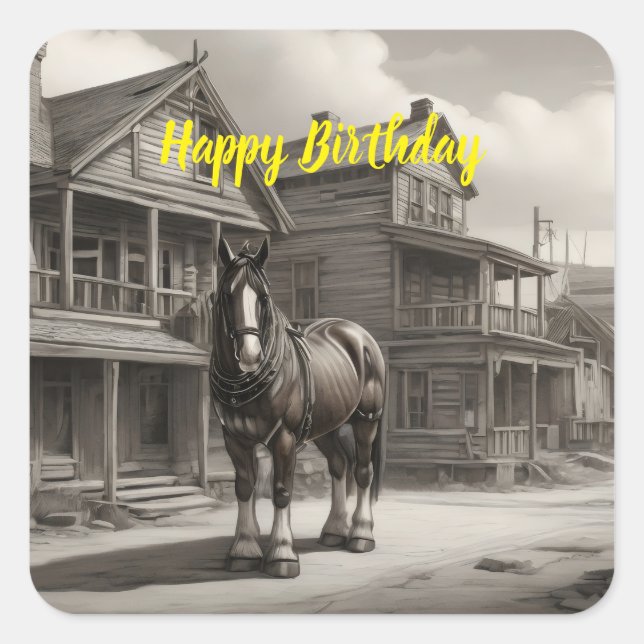 Clydesdale horse in ghost town square sticker (Front)