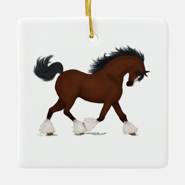Clydesdale Horse Personalised Equestrian Christmas Ceramic Ornament (Front)