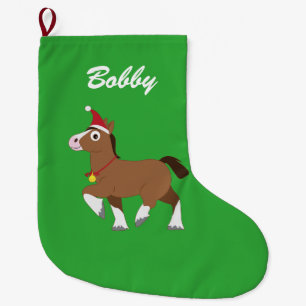Clydesdale Horse Santa Hat Name Customisable Large Christmas Stocking
